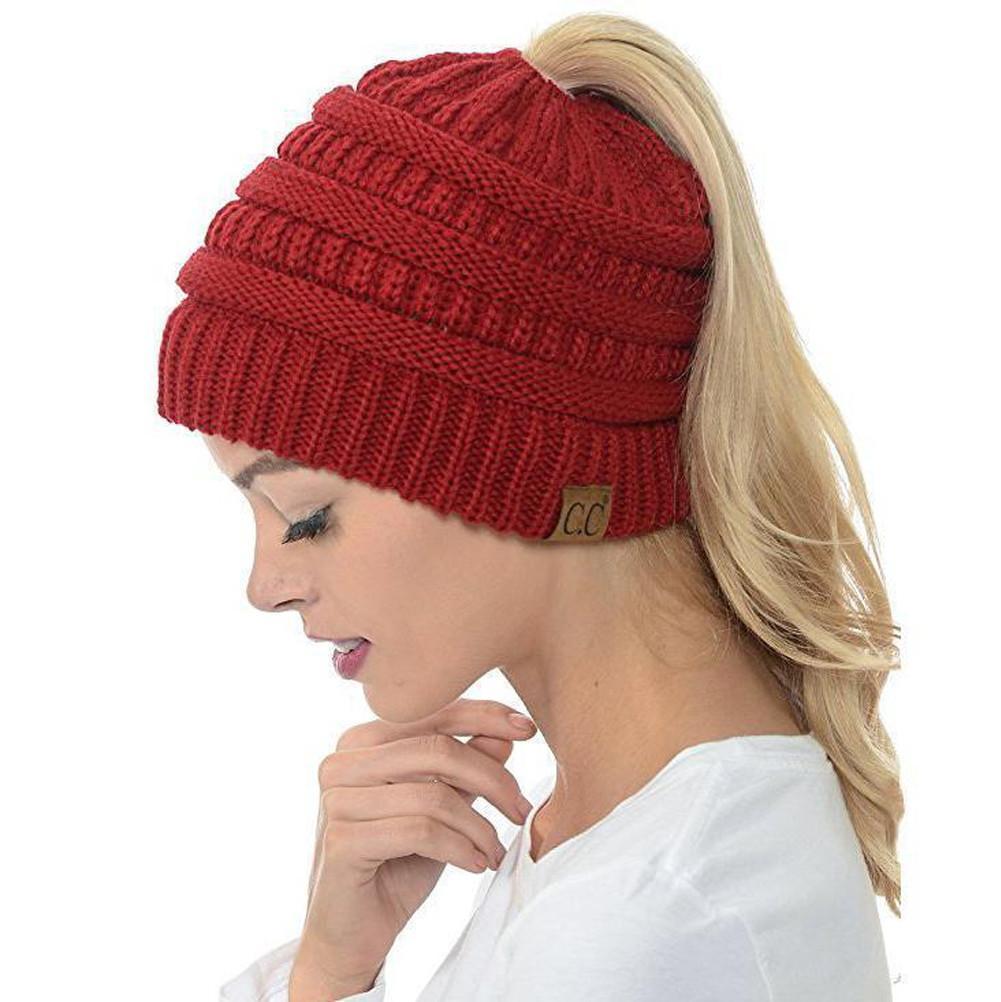 Skanto | Women's Soft Knit Ponytail Hat – Casual Winter Beanie