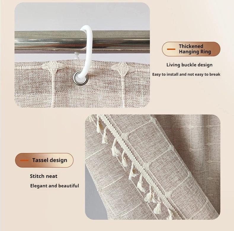 BowLift | Modern Jacquard Linen Shower Curtain with Tassels (1 pcs) │ For Nordic Bathroom Decoration