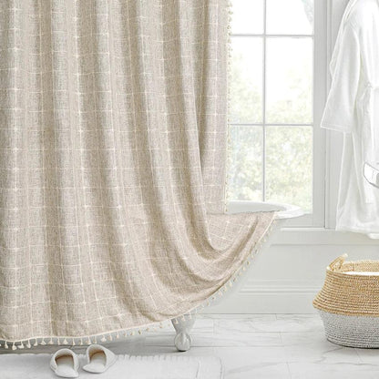 BowLift | Modern Jacquard Linen Shower Curtain with Tassels (1 pcs) │ For Nordic Bathroom Decoration