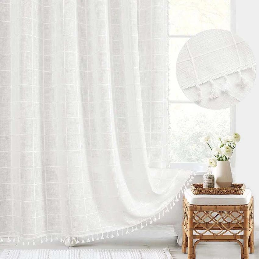 BowLift | Modern Jacquard Linen Shower Curtain with Tassels (1 pcs) │ For Nordic Bathroom Decoration