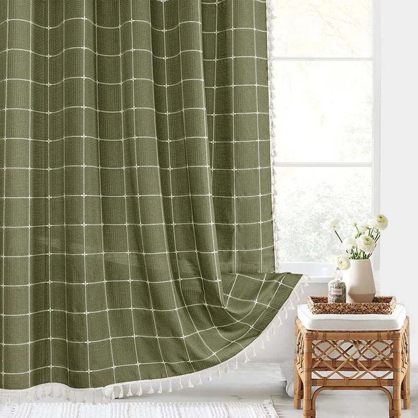 BowLift | Modern Jacquard Linen Shower Curtain with Tassels (1 pcs) │ For Nordic Bathroom Decoration