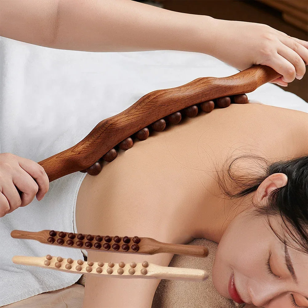 WoodRelax Gua Sha Massage Stick – 60 cm massage tool made of natural wood for deep muscle relaxation | Karnz