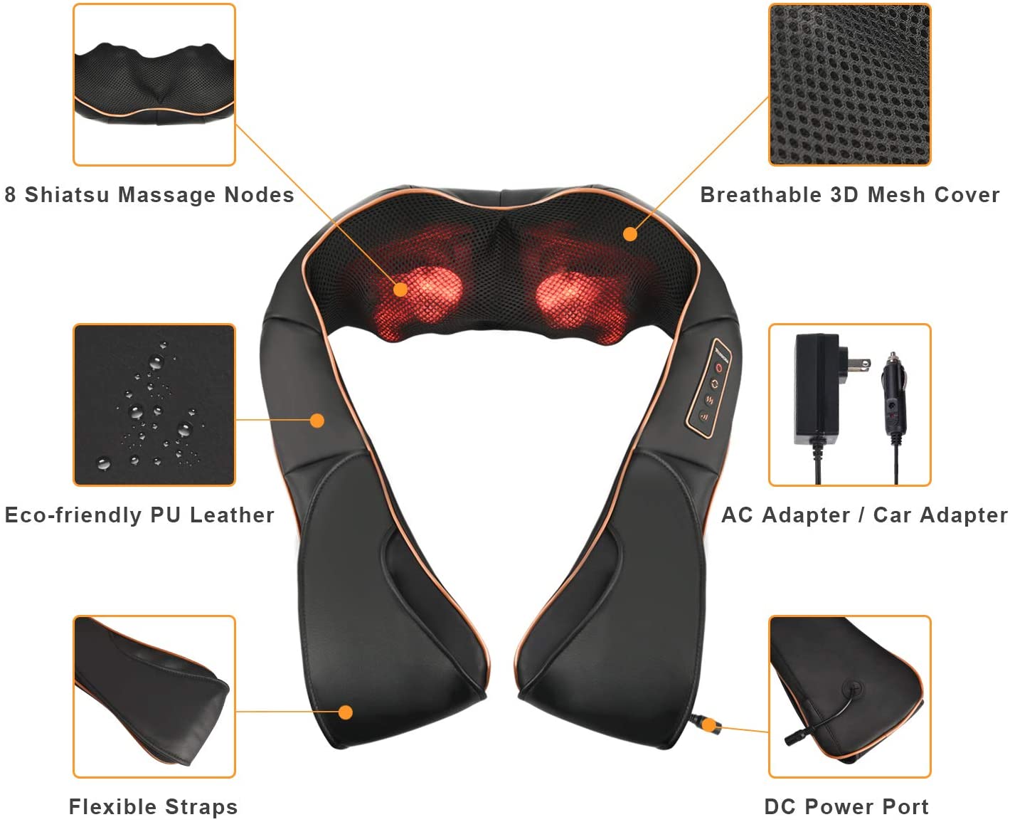 Skanto | RelaxPro Massage Pillow – Shiatsu Heat Pad for Neck, Shoulders, and Back