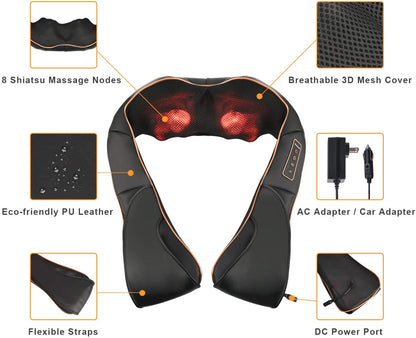 Skanto | RelaxPro Massage Pillow – Shiatsu Heat Pad for Neck, Shoulders, and Back