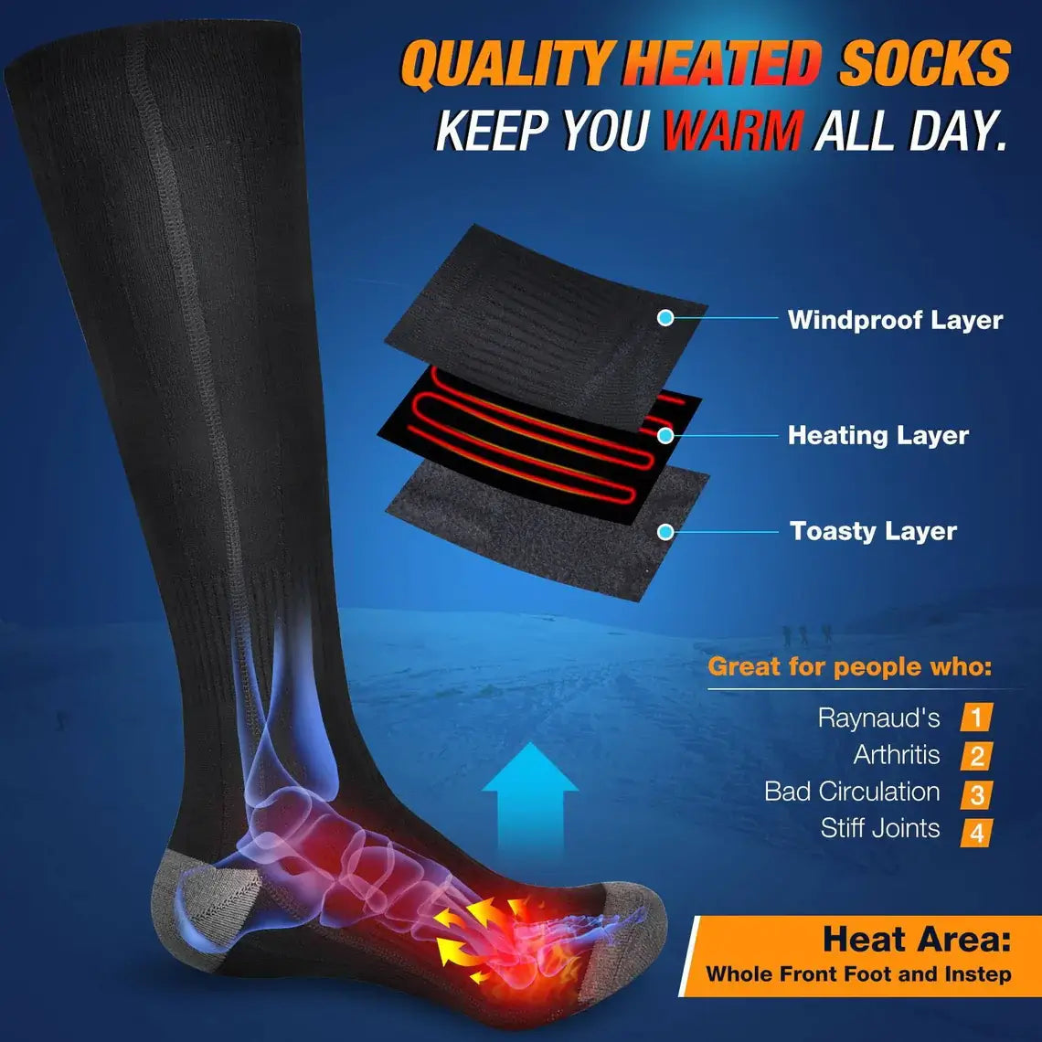 Skanto | Heated Electric Rechargeable Battery Warm Socks for Men and Women for Skiing