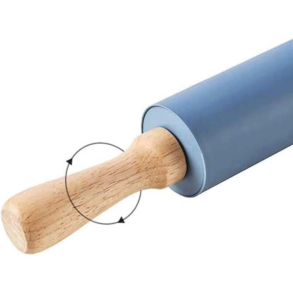 Non-stick silicone rolling pin with wooden handles | Karnz