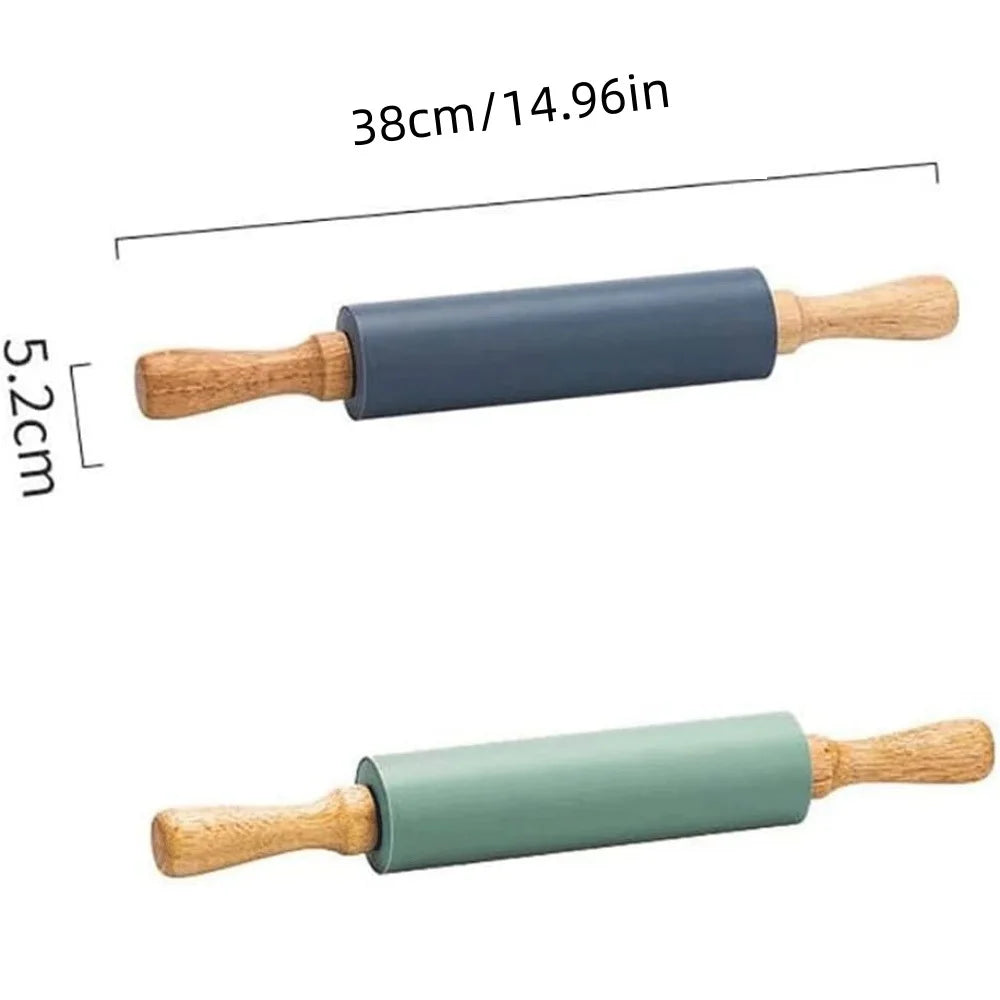 Non-stick silicone rolling pin with wooden handles | Karnz