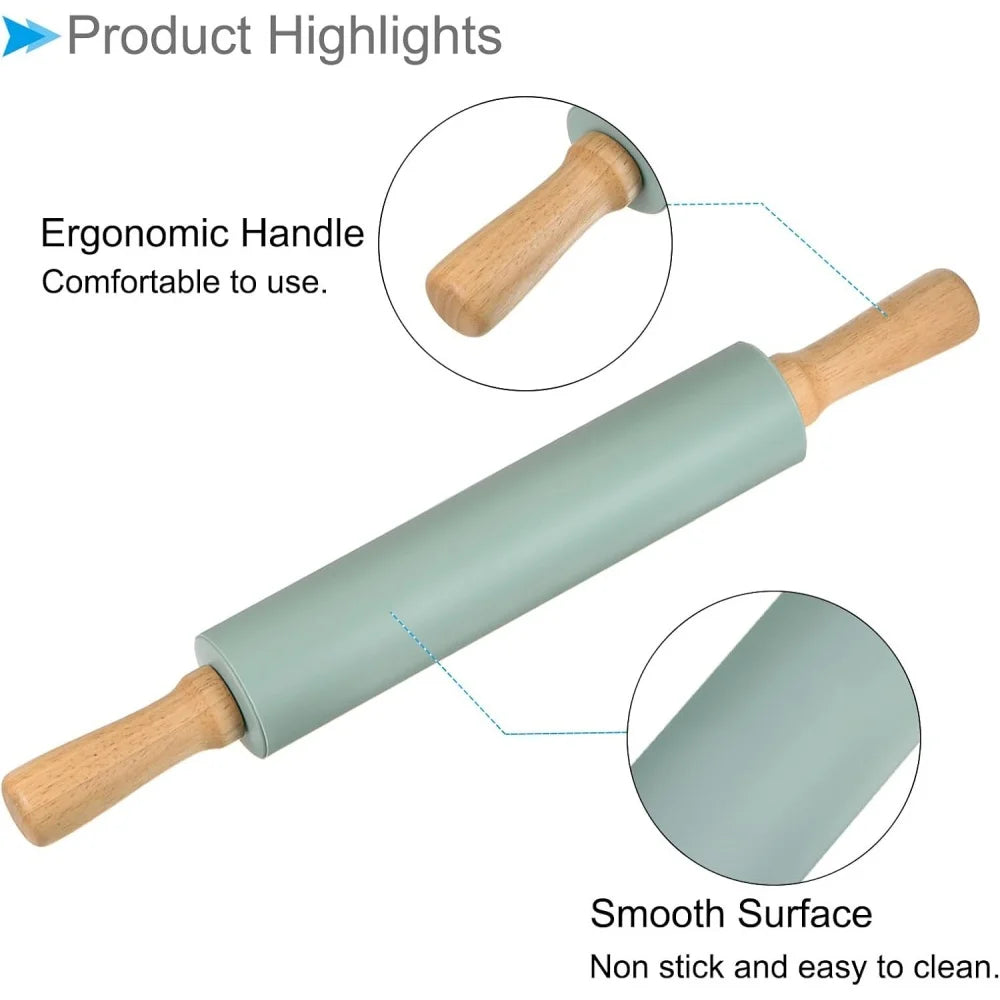Non-stick silicone rolling pin with wooden handles | Karnz