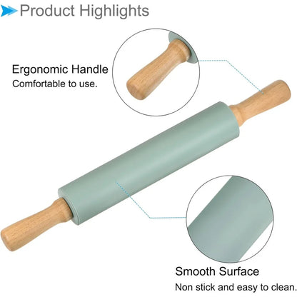 Non-stick silicone rolling pin with wooden handles | Karnz