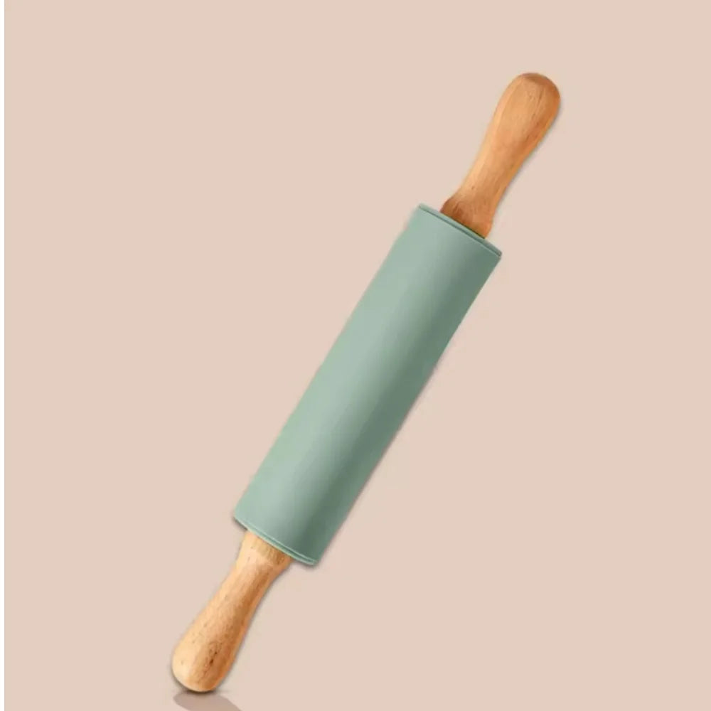 Non-stick silicone rolling pin with wooden handles | Karnz