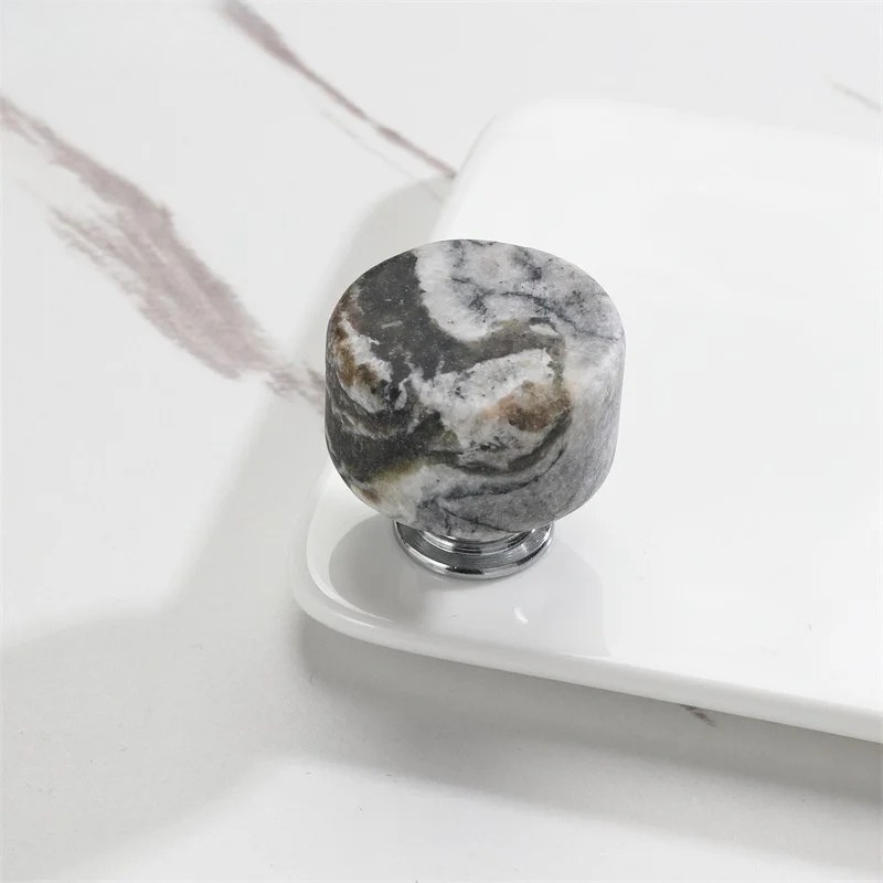 Nordic Marble Cabinet Knobs Aluminum Base Single Hole Drawer Pulls | Bowlift