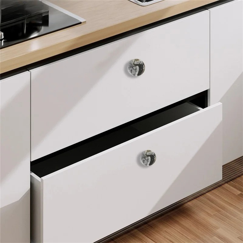 Nordic Marble Cabinet Knobs Aluminum Base Single Hole Drawer Pulls | Bowlift