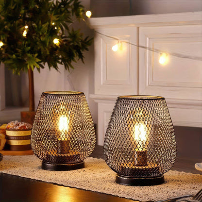 Sandsberg | Atmospheric Table Lamps | Warm Light in Metal Grid Design | 2-Piece Set