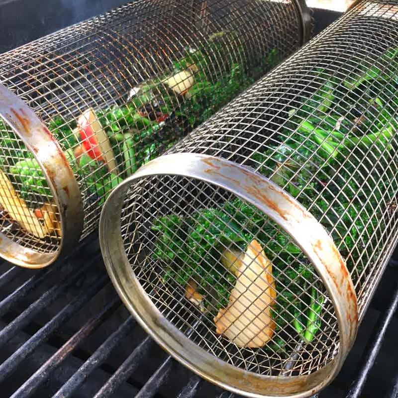 Skanto | Stainless Steel Rolling BBQ Grill Basket – Rotating Design for Perfectly Grilled Food