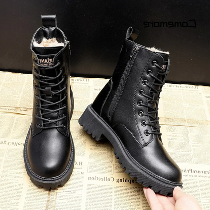 Skanto | Stylish and Durable Black Leather Winter Boots