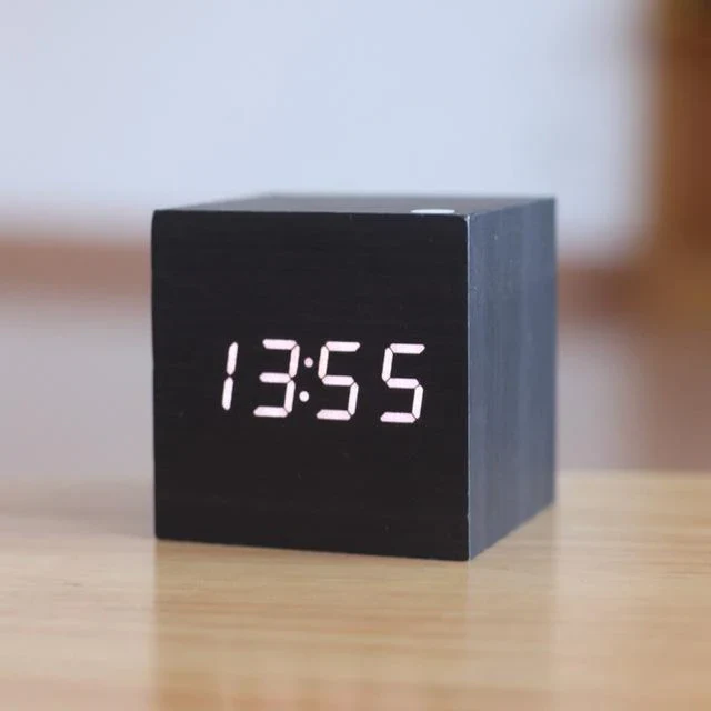 Digital wooden clock with LED display