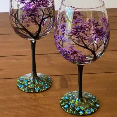 Skanto | Four Seasons Tree Wine Glasses – Hand-Painted Art