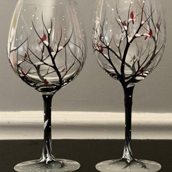 Skanto | Four Seasons Tree Wine Glasses – Hand-Painted Art