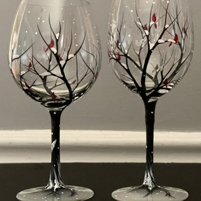 Skanto | Four Seasons Tree Wine Glasses – Hand-Painted Art