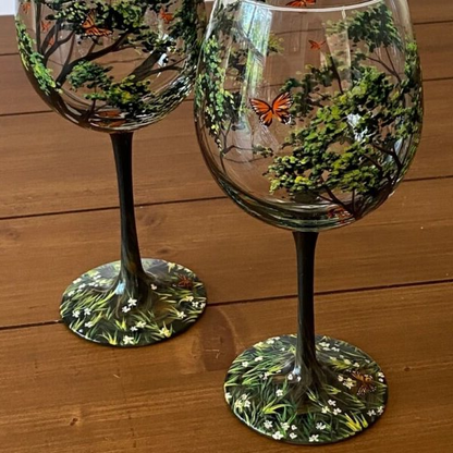 Skanto | Four Seasons Tree Wine Glasses – Hand-Painted Art