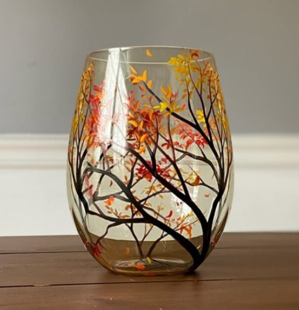 Skanto | Four Seasons Tree Wine Glasses – Hand-Painted Art