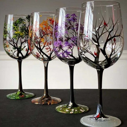 Skanto | Four Seasons Tree Wine Glasses – Hand-Painted Art