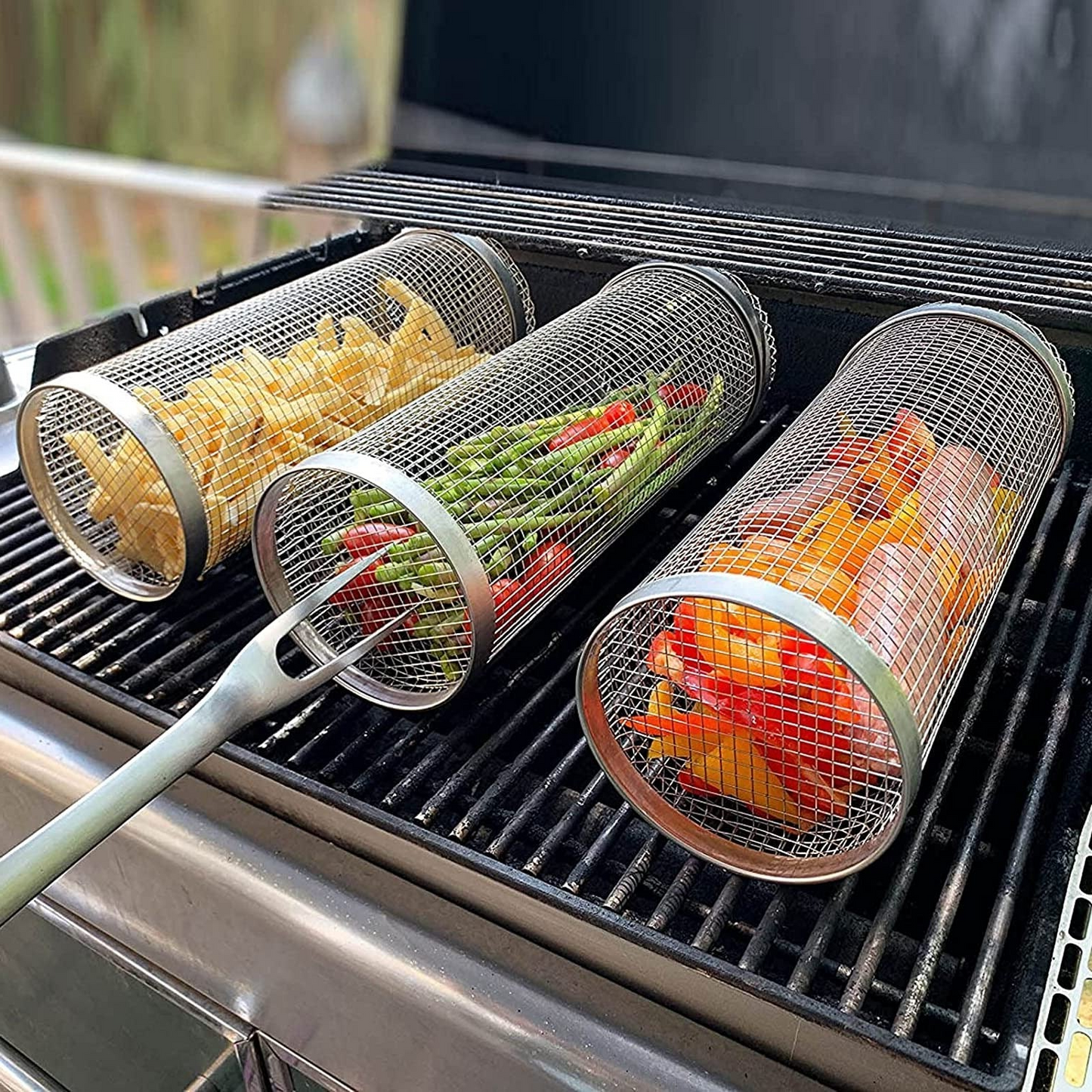 BowLift | Stainless Steel Rolling BBQ Grill Basket – Rotating Design for Perfectly Grilled Food