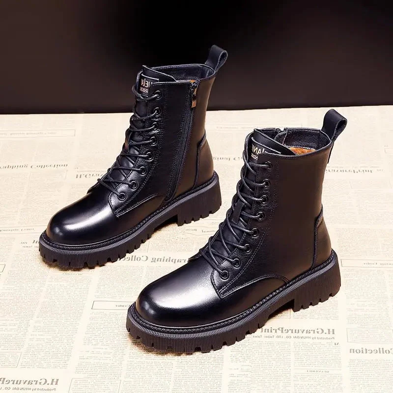 Skanto | Stylish and Durable Black Leather Winter Boots