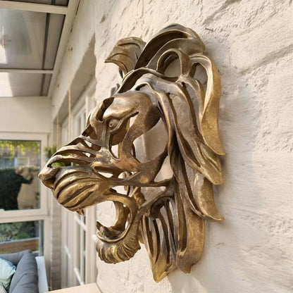 Exquisite gilded lion head wall sculpture Karnz