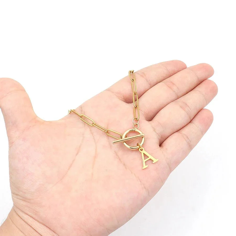 BowLift | Paperclip Letter Initial Circle Lock Clasp Necklace