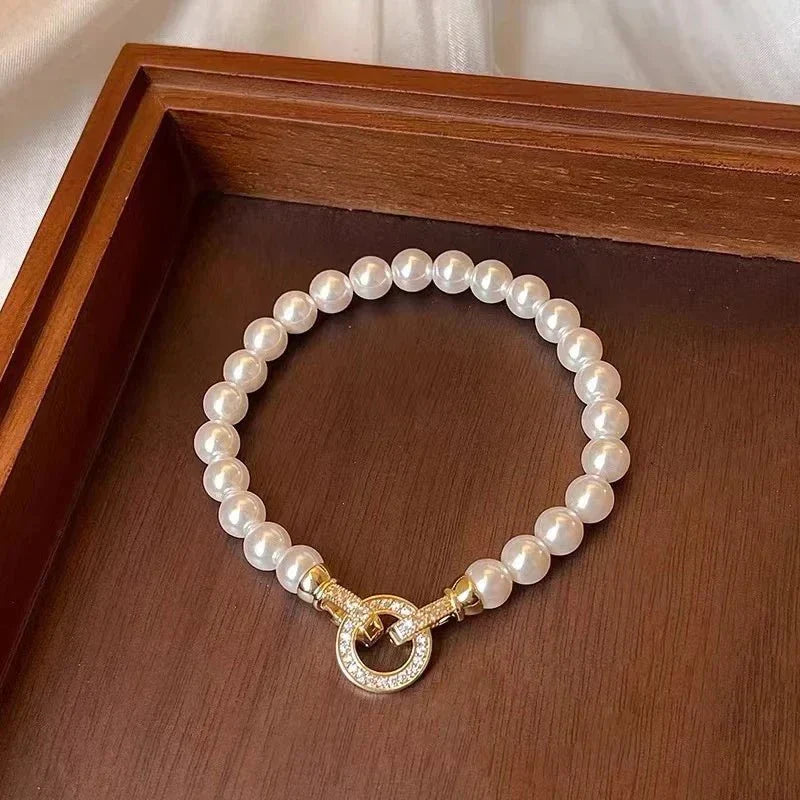 Skanto | Pearl Diamond Accented Circular Pendant Bracelet and Necklace