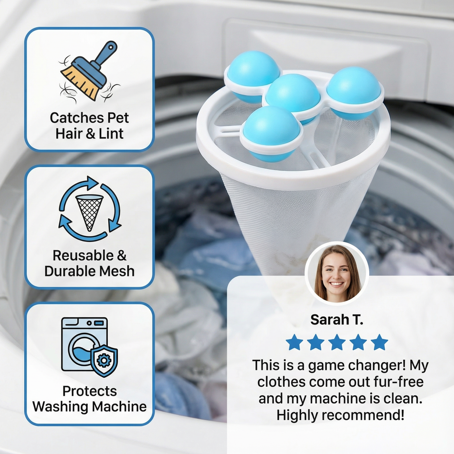 Pet Hair Laundry Filter for Washing Machines – Reusable Mesh Catcher Bowlift