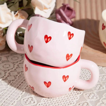 Skanto | Ceramic Coffee Cup with Pink Heart Design – 220ml Cup