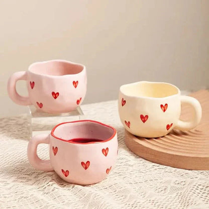Skanto | Ceramic Coffee Cup with Pink Heart Design – 220ml Cup