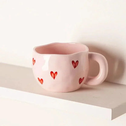 Skanto | Ceramic Coffee Cup with Pink Heart Design – 220ml Cup