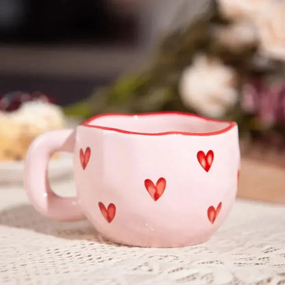 Skanto | Ceramic Coffee Cup with Pink Heart Design – 220ml Cup