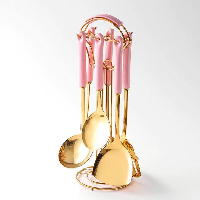 Skanto | Golden Kitchen Utensils with Stand