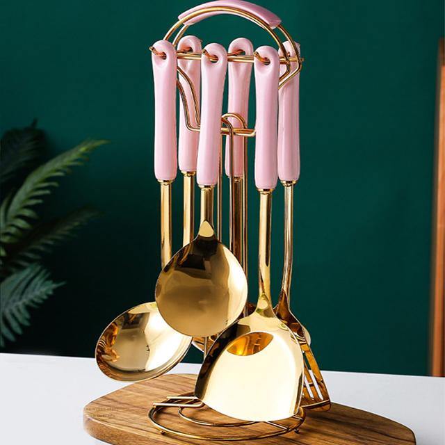 Skanto | Golden Kitchen Utensils with Stand