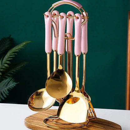 Skanto | Golden Kitchen Utensils with Stand