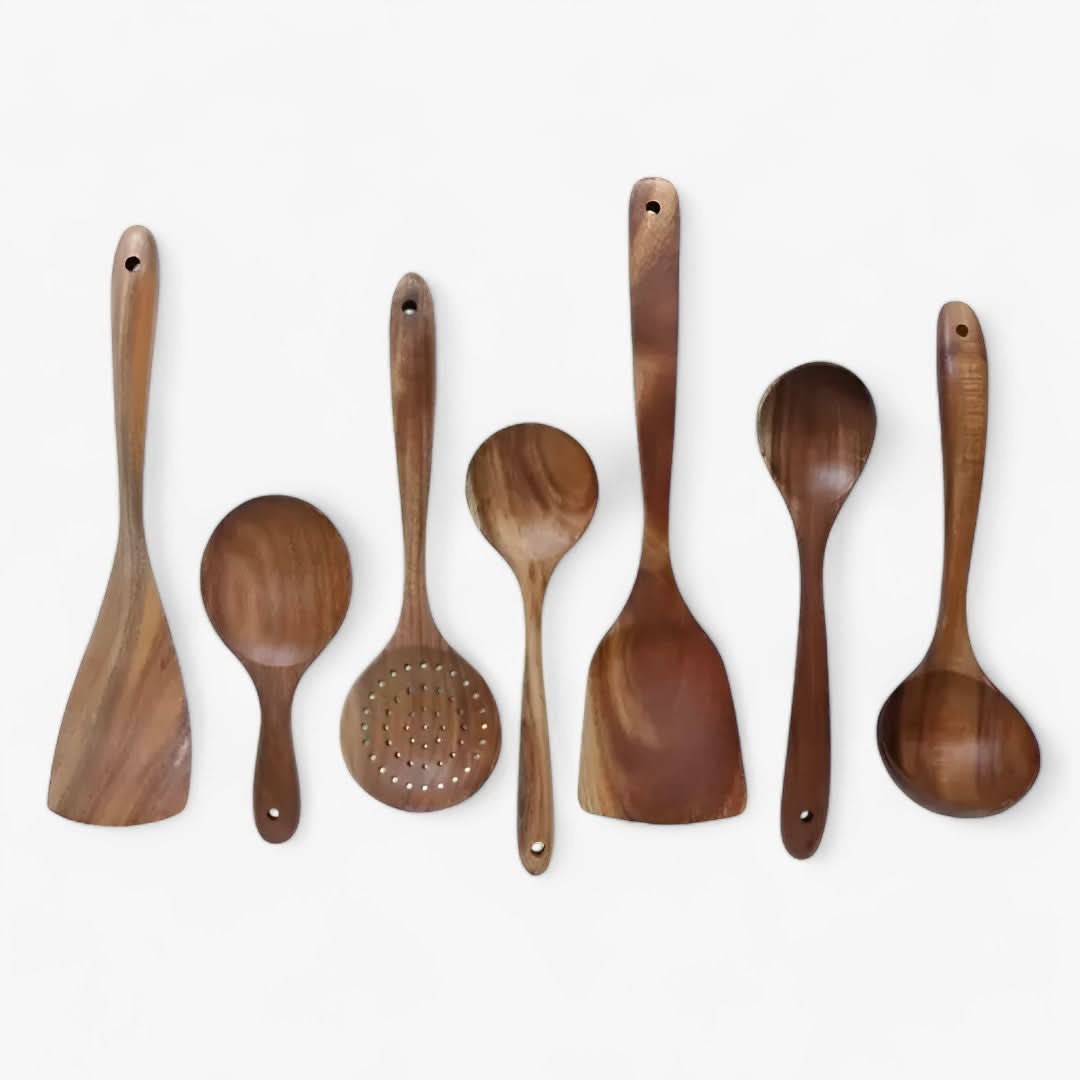 Skanto | Elegant Teak Wood Kitchen Utensil Set – 7-Piece