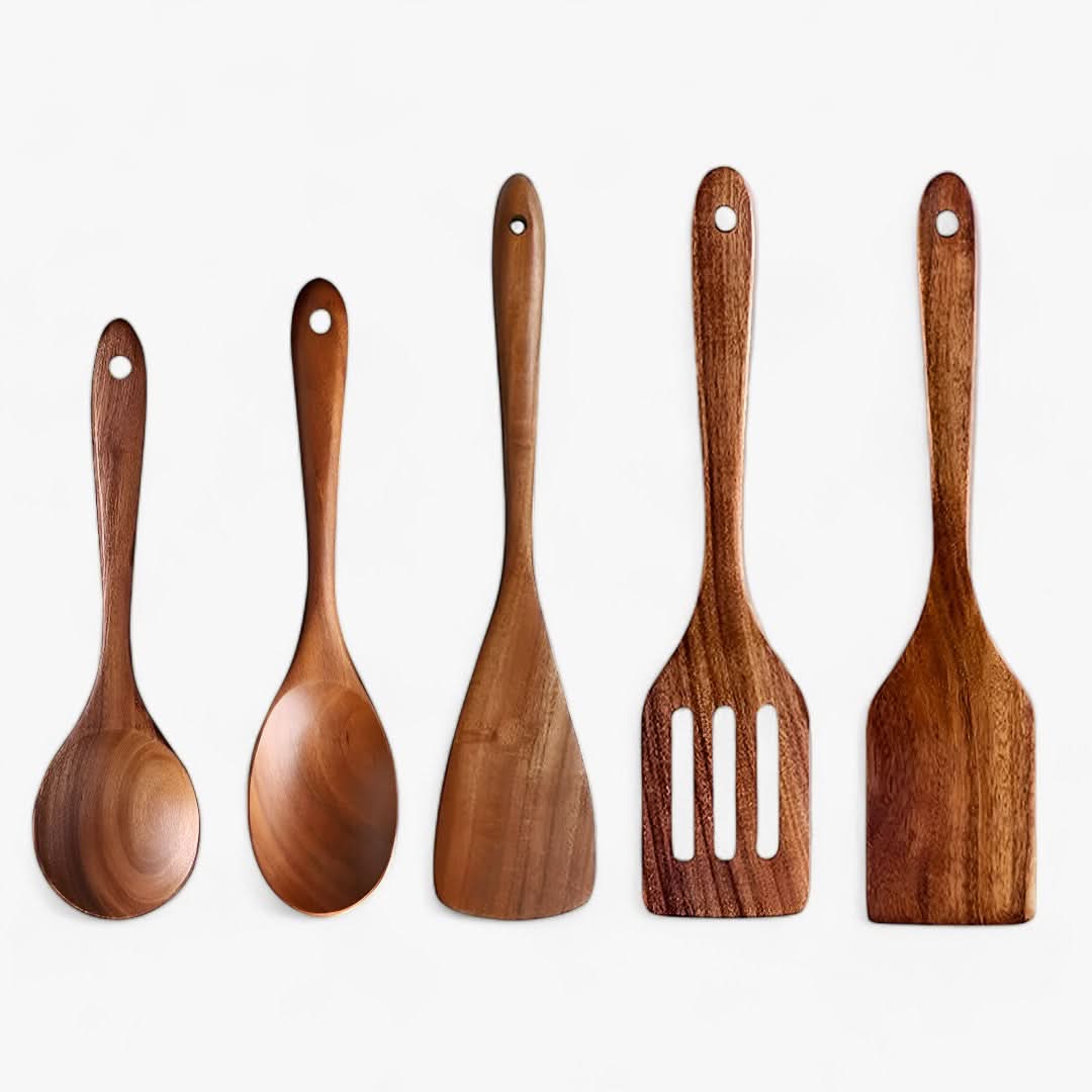 Skanto | Elegant Teak Wood Kitchen Utensil Set – 7-Piece
