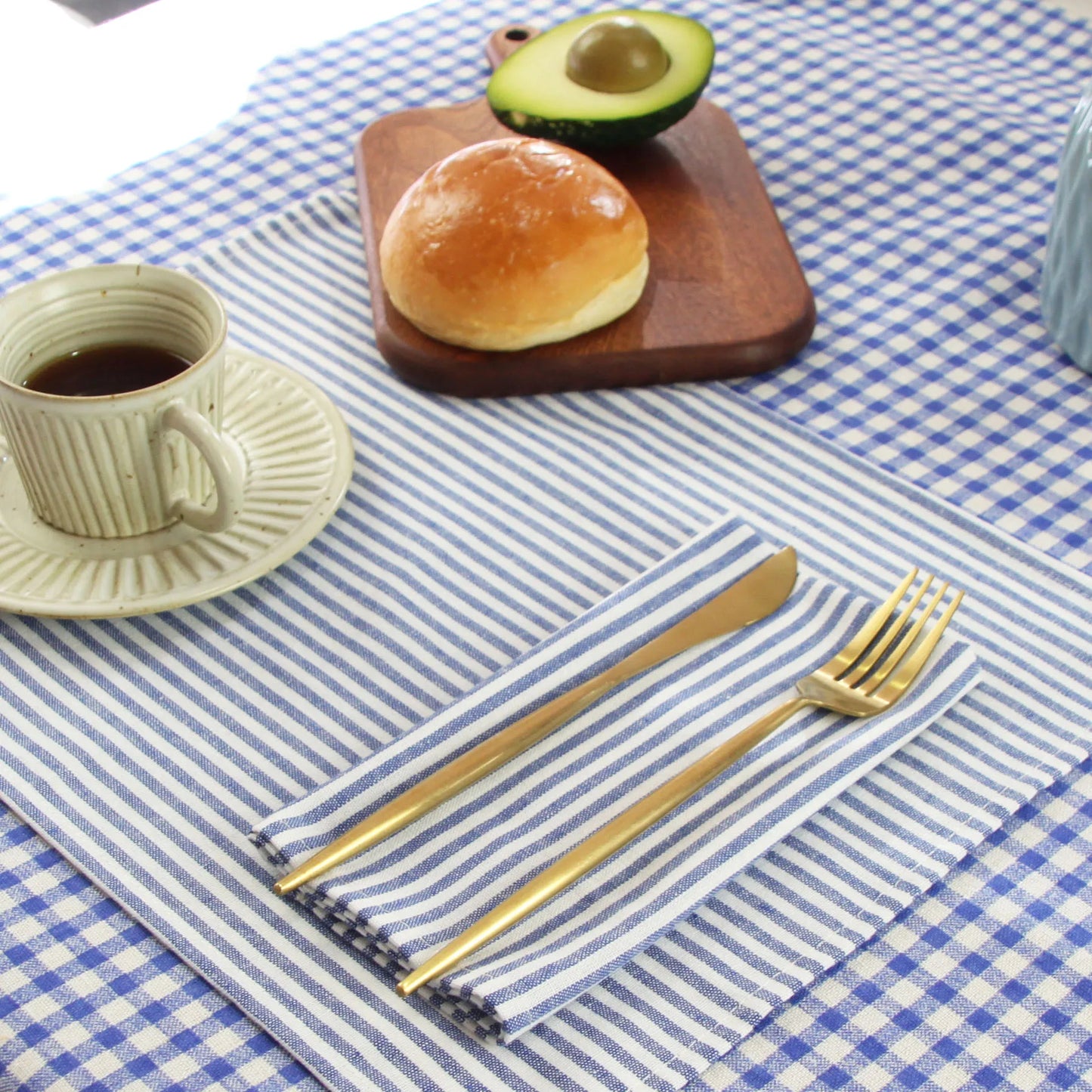 Plain Striped Cotton Linen Blend Table Napkins Set of 12 Cloth Napkins | Bowlift