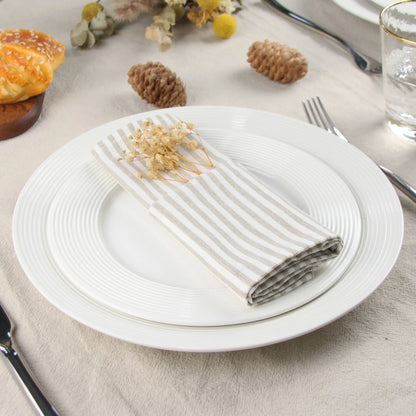 Plain Striped Cotton Linen Blend Table Napkins Set of 12 Cloth Napkins | Bowlift
