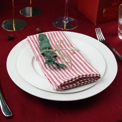 Plain Striped Cotton Linen Blend Table Napkins Set of 12 Cloth Napkins | Bowlift
