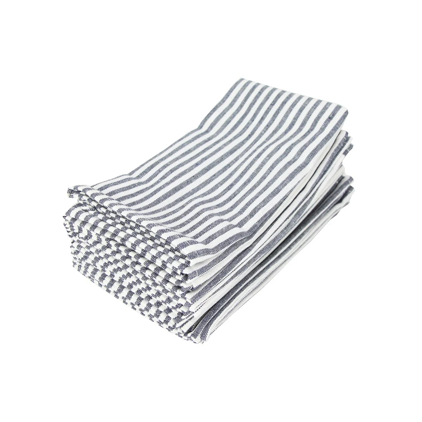 Plain Striped Cotton Linen Blend Table Napkins Set of 12 Cloth Napkins | Bowlift