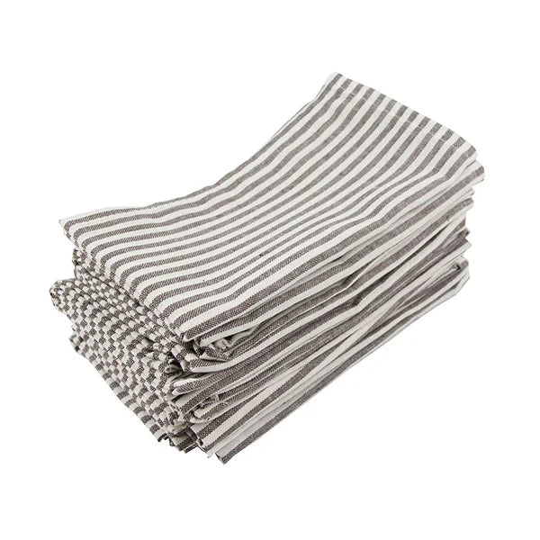 Plain Striped Cotton Linen Blend Table Napkins Set of 12 Cloth Napkins | Bowlift