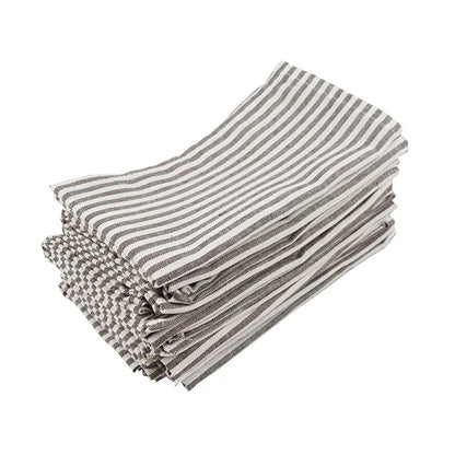 Plain Striped Cotton Linen Blend Table Napkins Set of 12 Cloth Napkins | Bowlift