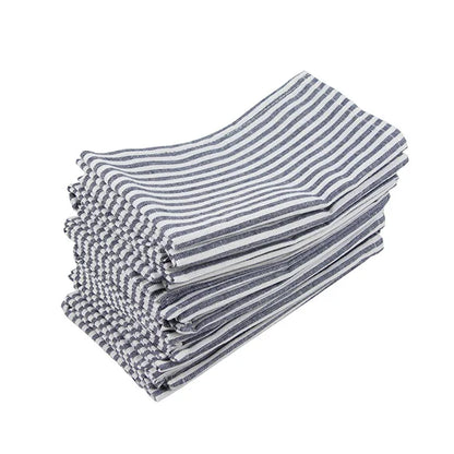 Plain Striped Cotton Linen Blend Table Napkins Set of 12 Cloth Napkins | Bowlift