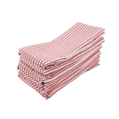 Plain Striped Cotton Linen Blend Table Napkins Set of 12 Cloth Napkins | Bowlift