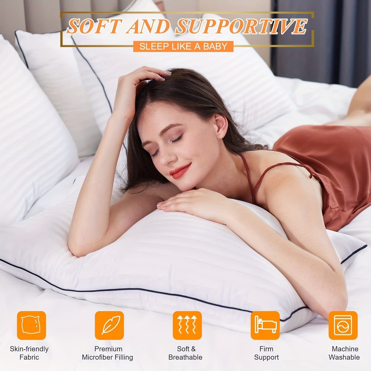 1 Piece Luxury Hotel Quality Pillow - Cooling & Supportive - Perfect For Bedrooms Guest Rooms - Soft Down Alternative Filling For Back, Stomach & Side Sleepers | Karnz